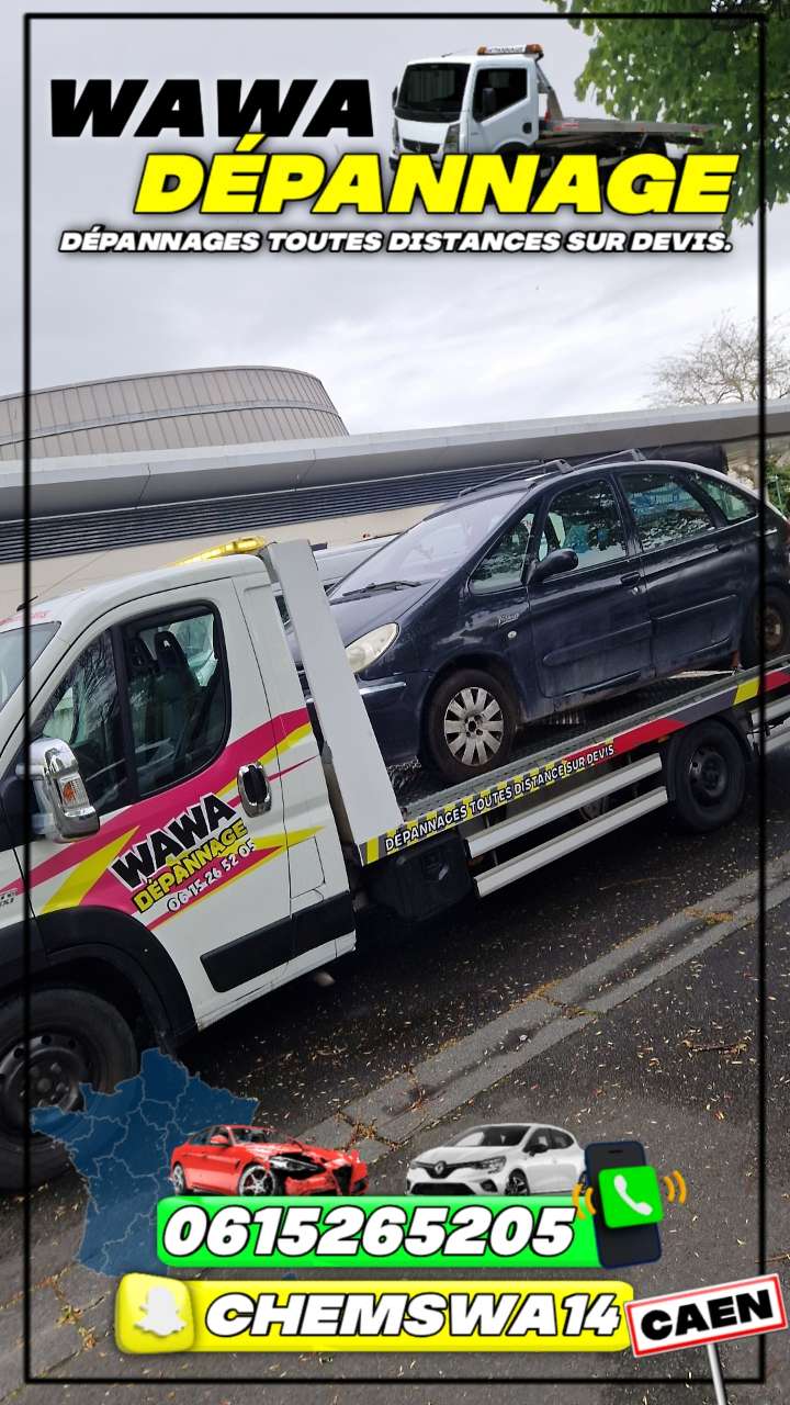 Camion WAWA remorquant une voiture noire